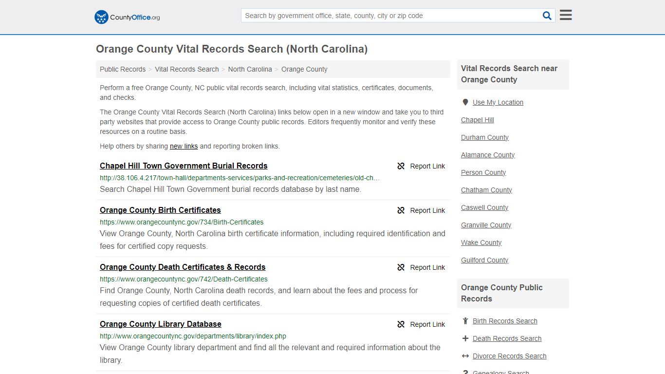 Vital Records Search - Orange County, NC (Birth, Death, Marriage ...